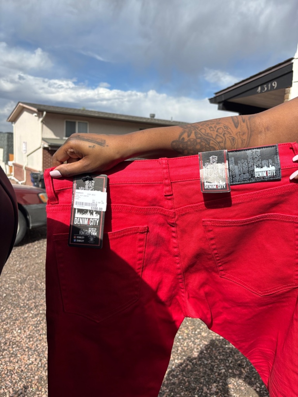 Slim Men’s streetwear leather denim jeans in Vibrant Red - Picture 5 of 8